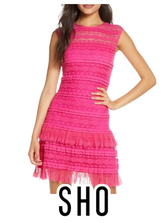 Tadashi Shoji Dresses & Skirts - SHO Tadashi Shoji | Hot Pink Tiered Ruffle Lace Mini Dress - Size M